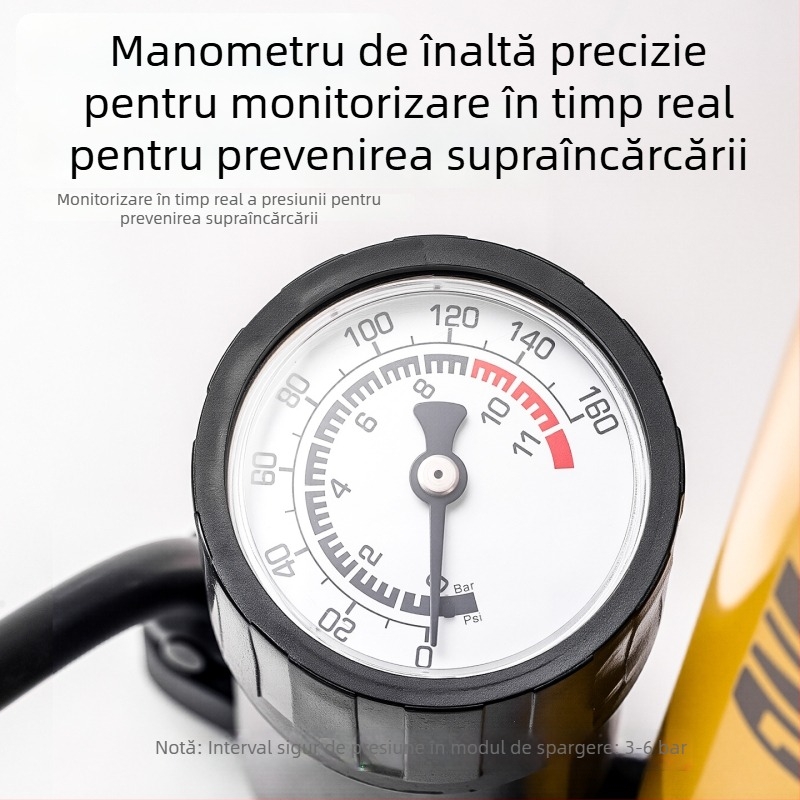 Pompa manuală pentru bicicletă cu manometru și duză universală, Enjoy, corp din fier, până la 160 psi