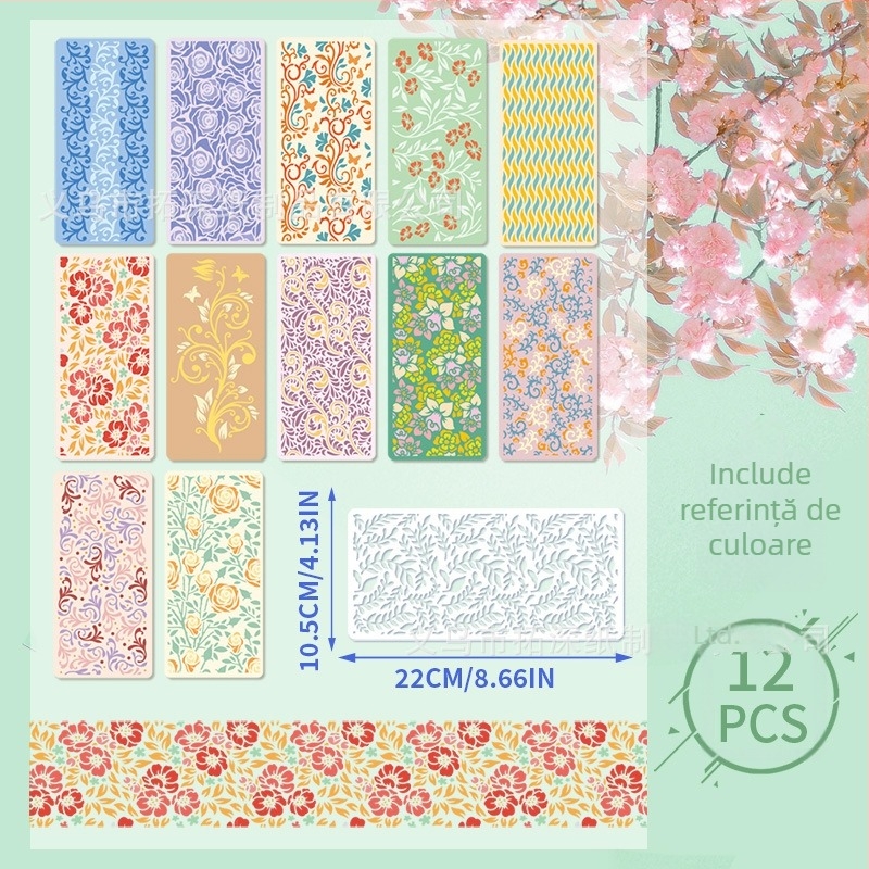 Șablon pentru pictură pe torturi – Model roz rulă – Material PET – Brand Deepen – Șablon DIY transparent floral