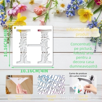 Șablon PET pentru DIY jurnalizare – modele cu flori, plante și litere în limba engleză (MB193, Brand Other)