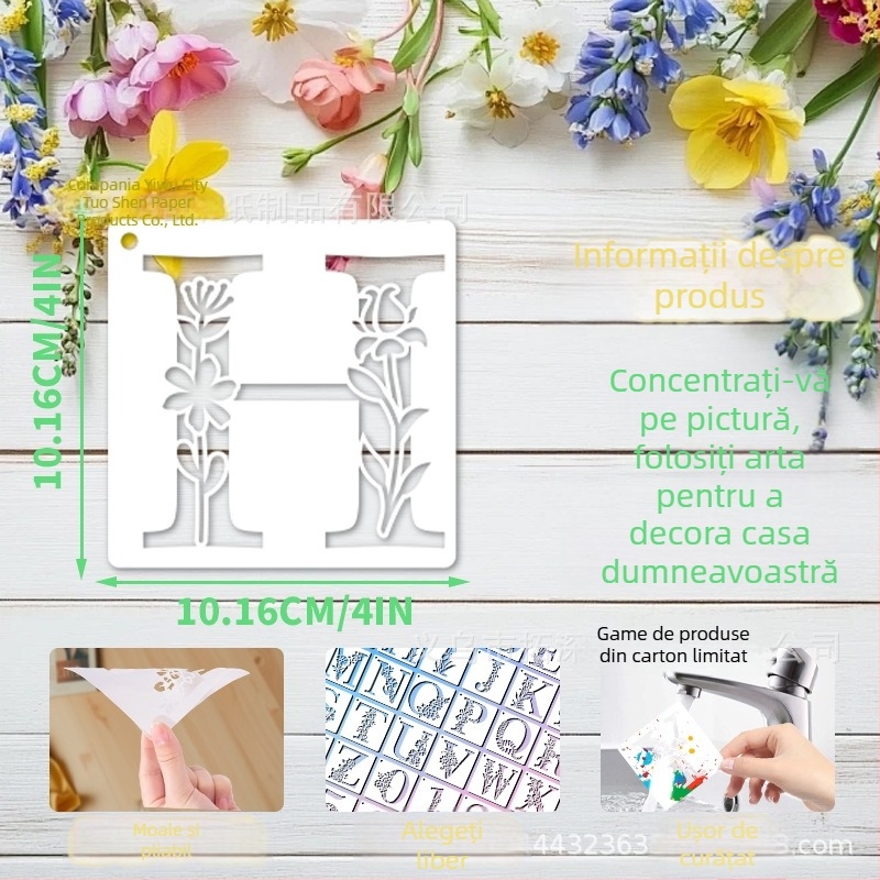 Șablon PET pentru DIY jurnalizare – modele cu flori, plante și litere în limba engleză (MB193, Brand Other)