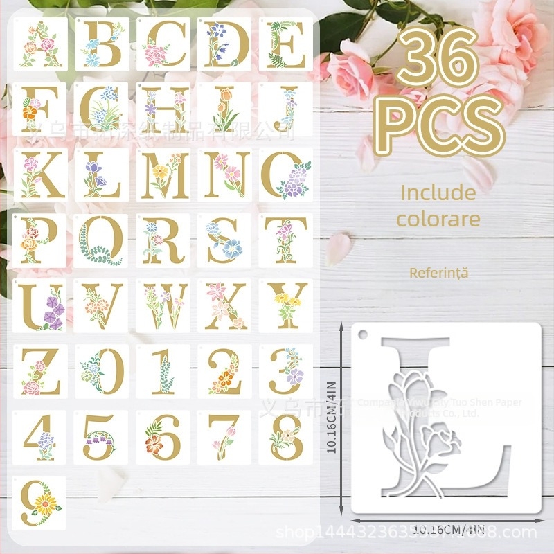 Șablon PET pentru DIY jurnalizare – modele cu flori, plante și litere în limba engleză (MB193, Brand Other)