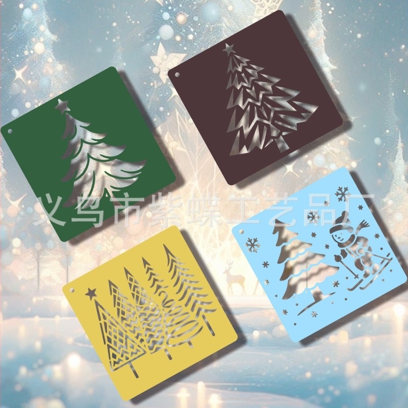 Tablă DIY pentru graffiti pentru copii cu șablon perforat al pădurii de Crăciun — PET material; Brand Yiwu Purple Butterfly Arts and Crafts Factory