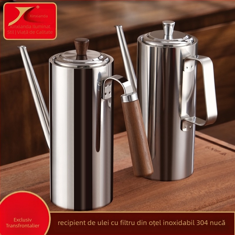 New Xianda sticlă de ulei din oțel inoxidabil 304 cu filtru și perie integrată – recipient de ulei pentru bucătărie cu filtru și logo imprimat