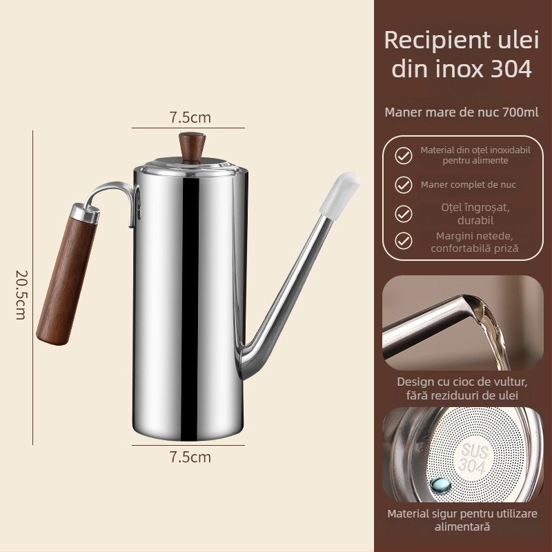 New Xianda sticlă de ulei din oțel inoxidabil 304 cu filtru și perie integrată – recipient de ulei pentru bucătărie cu filtru și logo imprimat