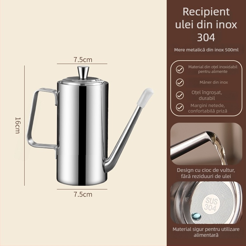 New Xianda sticlă de ulei din oțel inoxidabil 304 cu filtru și perie integrată – recipient de ulei pentru bucătărie cu filtru și logo imprimat
