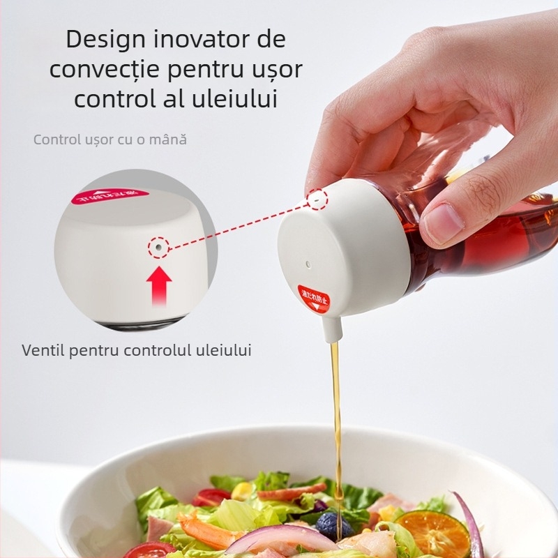 Sticlă din sticlă pentru sos de soia și oțet, etanșă, control al vărsărilor, potrivită pentru mese, snack baruri și bucătării
