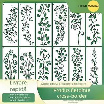 Șablon DIY pentru pictură cu decupaje, serie Viță de vie, 12 bucăți, PET material, reutilizabil