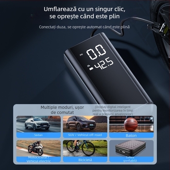 Sursă de pornire de urgență pentru mașină și pompă de aer - toate într-un singur dispozitiv, 14.8V, 120W, cilindru unic, afișaj digital, iluminare