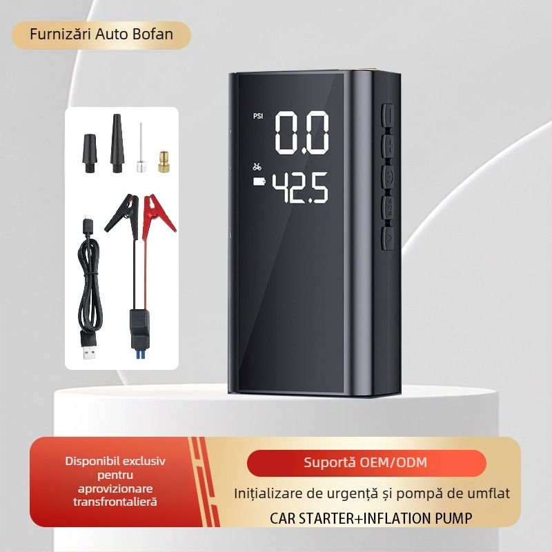 Sursă de pornire de urgență pentru mașină și pompă de aer - toate într-un singur dispozitiv, 14.8V, 120W, cilindru unic, afișaj digital, iluminare
