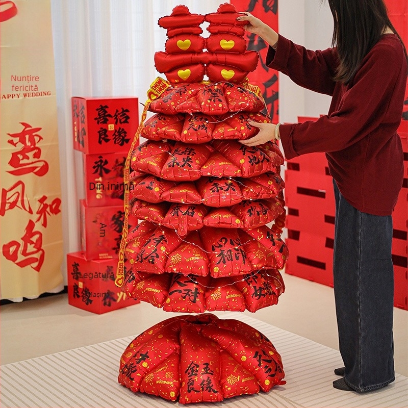 Balon din folie de aluminiu, design 3D în formă de copac, model desen animat, decor gonflabil pentru vitrine mall de Anul Nou și Festivalul Primăverii