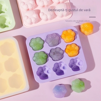 Formă din silicon pentru cuburi de gheată în formă de labă de pisică, cu cutie de depozitare a hranei pentru bebeluși, etanșă și potrivită pentru congelare, stil minimalist drăguț, 1 bucată