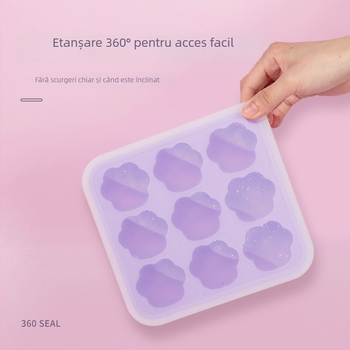 Formă din silicon pentru cuburi de gheată în formă de labă de pisică, cu cutie de depozitare a hranei pentru bebeluși, etanșă și potrivită pentru congelare, stil minimalist drăguț, 1 bucată