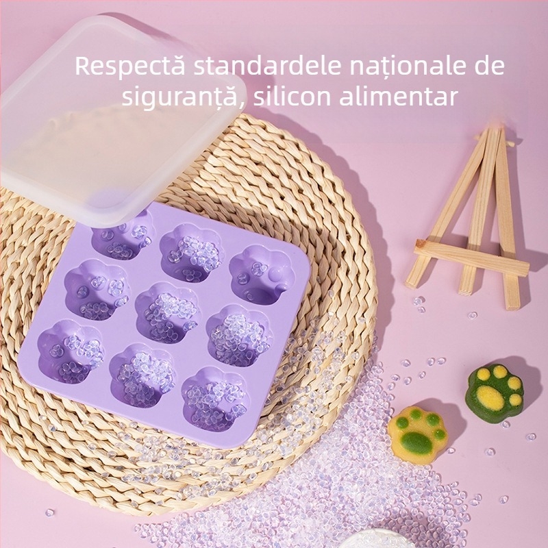 Formă din silicon pentru cuburi de gheată în formă de labă de pisică, cu cutie de depozitare a hranei pentru bebeluși, etanșă și potrivită pentru congelare, stil minimalist drăguț, 1 bucată