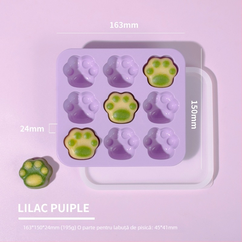 Formă din silicon pentru cuburi de gheată în formă de labă de pisică, cu cutie de depozitare a hranei pentru bebeluși, etanșă și potrivită pentru congelare, stil minimalist drăguț, 1 bucată