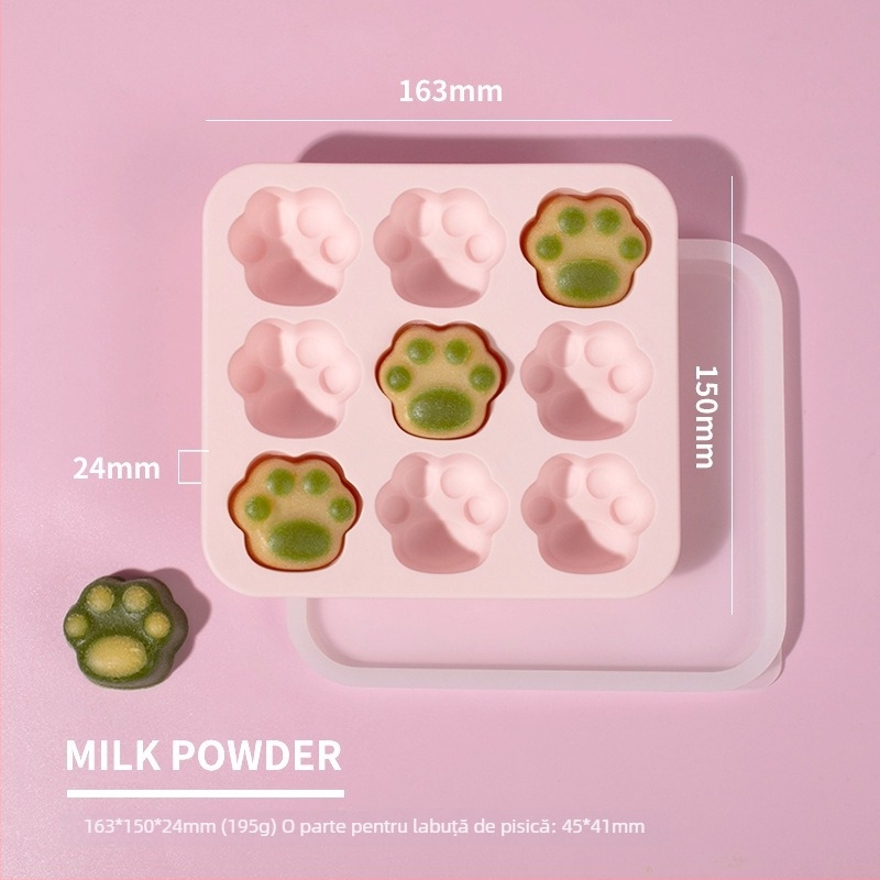 Formă din silicon pentru cuburi de gheată în formă de labă de pisică, cu cutie de depozitare a hranei pentru bebeluși, etanșă și potrivită pentru congelare, stil minimalist drăguț, 1 bucată