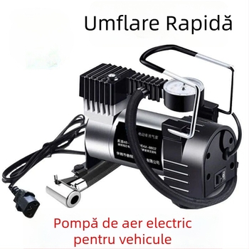 Pompa de aer pentru vehicule electrice, design multi-cilindru, 150W, cablu 2,5–3,0 m, afișaj digital, lumină de avertizare