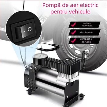 Pompa de aer pentru vehicule electrice, design multi-cilindru, 150W, cablu 2,5–3,0 m, afișaj digital, lumină de avertizare