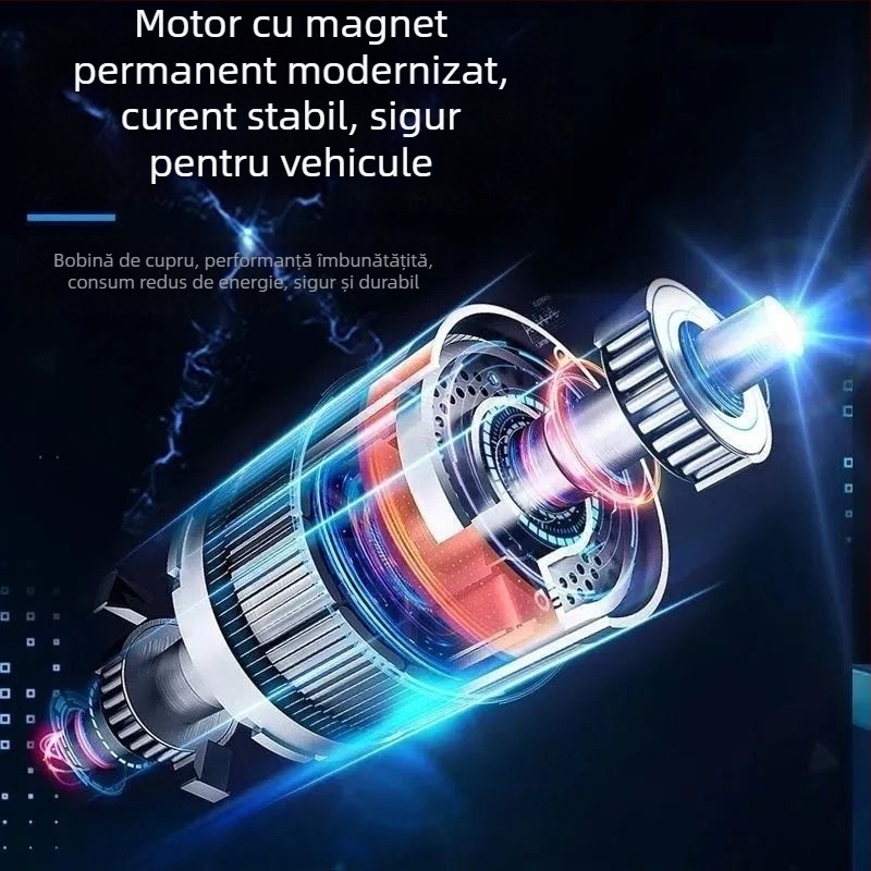 Pompa de aer pentru vehicule electrice, design multi-cilindru, 150W, cablu 2,5–3,0 m, afișaj digital, lumină de avertizare