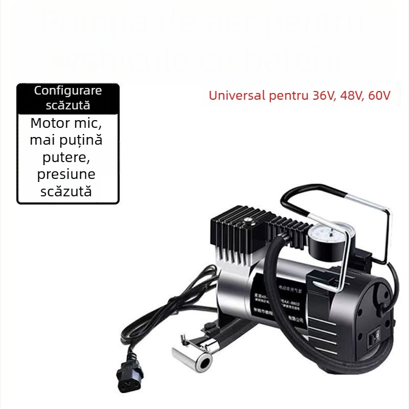 Pompa de aer pentru vehicule electrice, design multi-cilindru, 150W, cablu 2,5–3,0 m, afișaj digital, lumină de avertizare