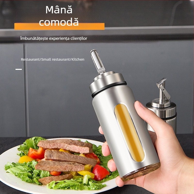 Sticlă pentru ulei, din sticlă, alimentară, deschidere și închidere automate, logo imprimat, design modern minimalist
