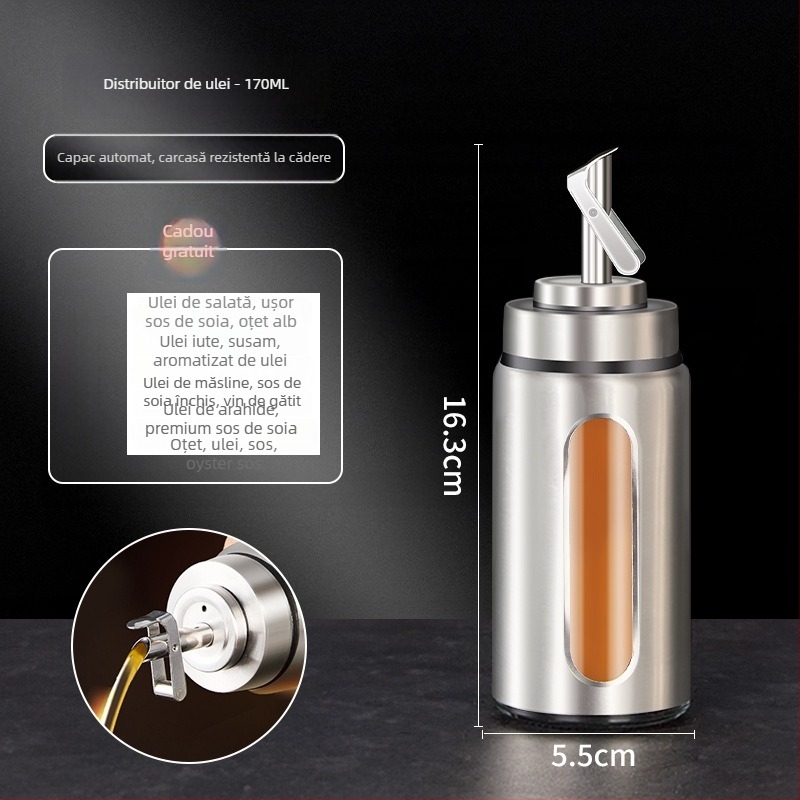 Sticlă pentru ulei, din sticlă, alimentară, deschidere și închidere automate, logo imprimat, design modern minimalist