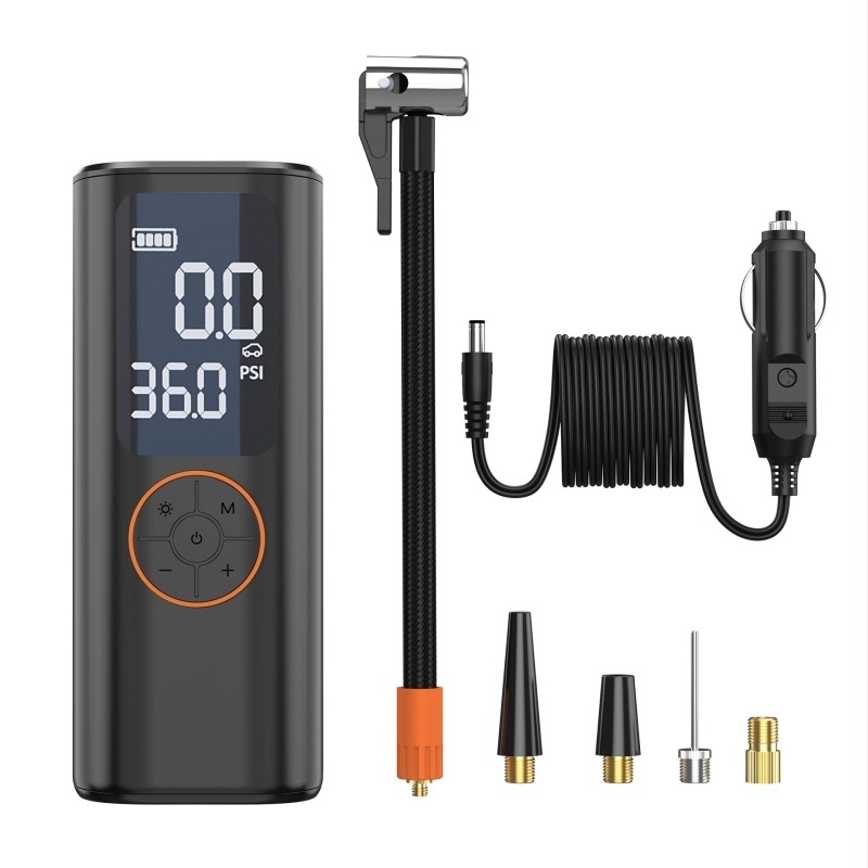 Pompa de aer electrică fără fir pentru autoturism, cu presiune înaltă, afișaj digital, 7.4V, încărcare USB, ≤80W, baterie Li‑ion, timp de funcționare 5–20 minute