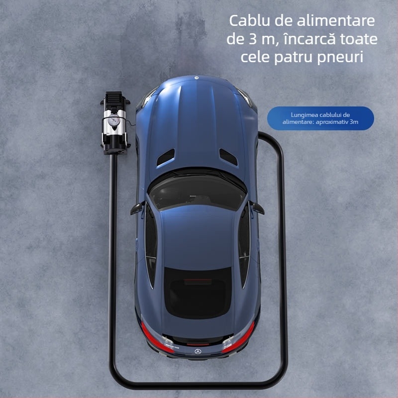 Pompa de pneuri pentru mașină, 12V, portabilă, cu senzor de presiune, 35 L/min, 120W, cablu 3 m