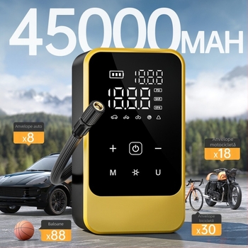 Pompa de anvelope auto fără fir, pompă electrică portabilă, 12V, debit 30 L/min, display digital, încărcare USB
