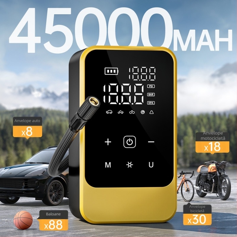 Pompa de anvelope auto fără fir, pompă electrică portabilă, 12V, debit 30 L/min, display digital, încărcare USB