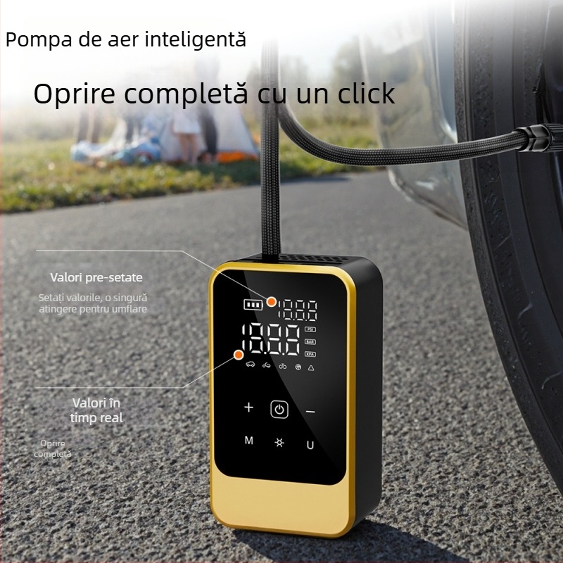 Pompa de anvelope auto fără fir, pompă electrică portabilă, 12V, debit 30 L/min, display digital, încărcare USB