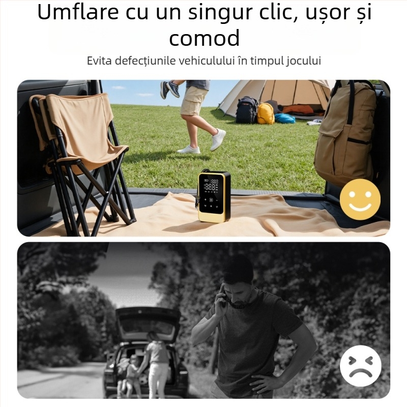 Pompa de anvelope auto fără fir, pompă electrică portabilă, 12V, debit 30 L/min, display digital, încărcare USB