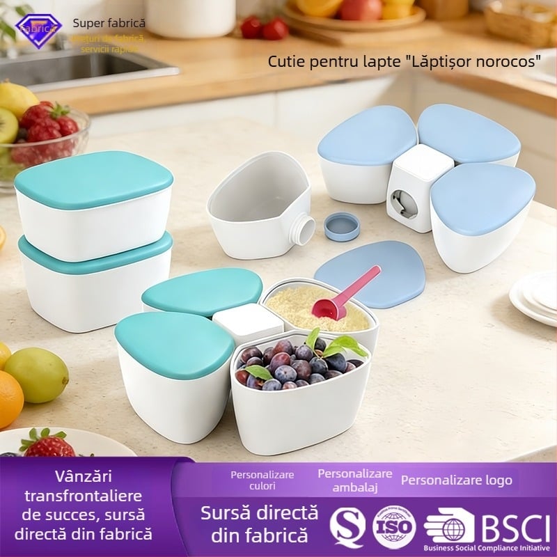 Cutie portabilă pentru lapte praf de bebeluți, cu patru compartimente independente, design cu trifoi, capacitate mare