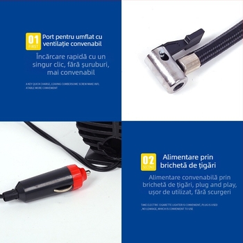 Inflațor portabil pentru pneuriauto cu manometru, 12V, 120W, 35 L/min, cablu de alimentare 2.5 m