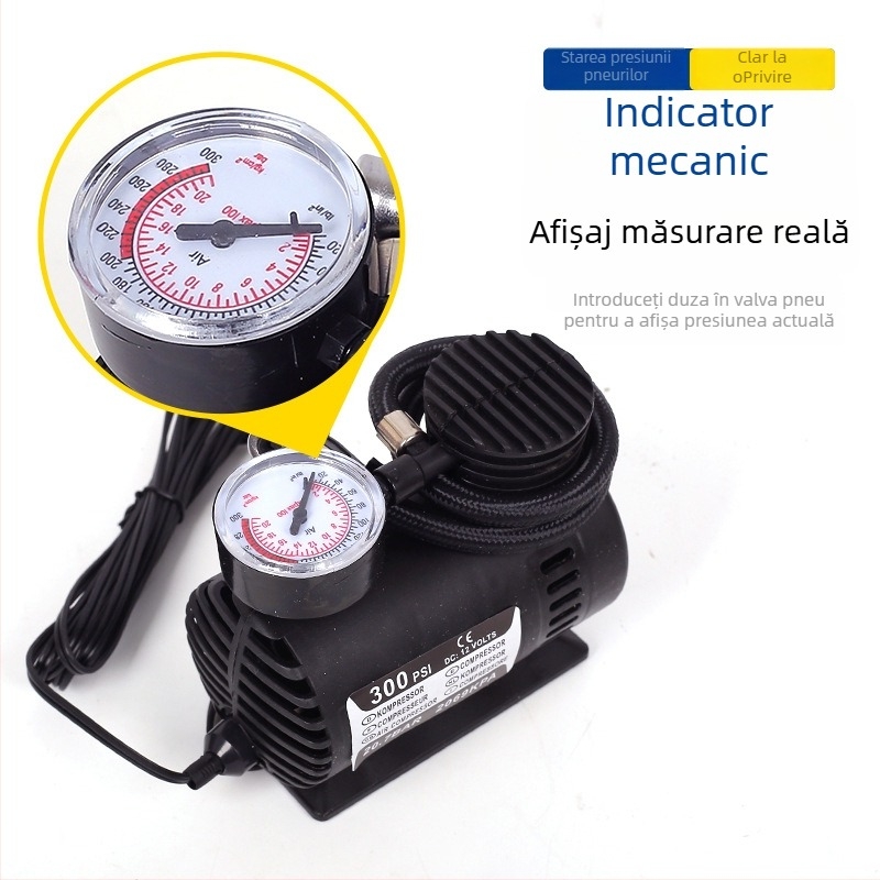 Inflațor portabil pentru pneuriauto cu manometru, 12V, 120W, 35 L/min, cablu de alimentare 2.5 m