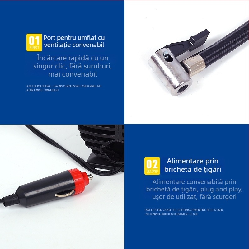 Inflațor portabil pentru pneuriauto cu manometru, 12V, 120W, 35 L/min, cablu de alimentare 2.5 m
