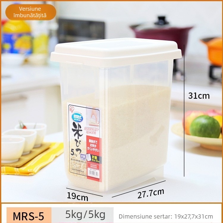 Recipient pentru orez Alice cu sigilare, protecție împotriva umezelii și controlul dăunătorilor; material ABS plastic, capacitate 9–10 L