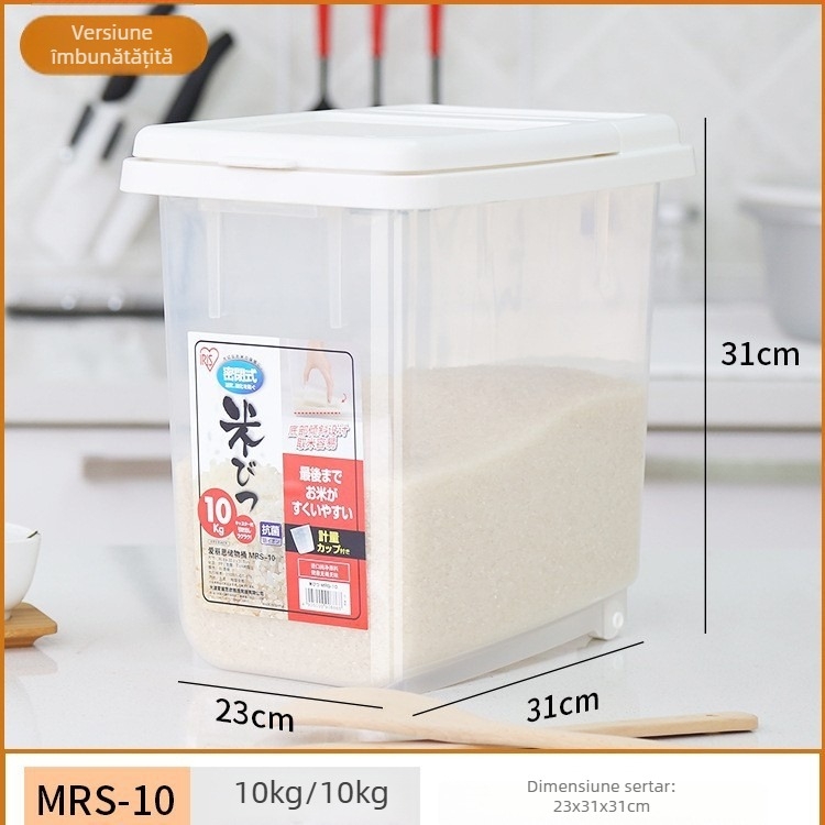 Recipient pentru orez Alice cu sigilare, protecție împotriva umezelii și controlul dăunătorilor; material ABS plastic, capacitate 9–10 L