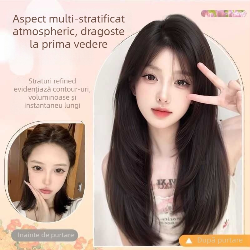 Perucă pentru femei, volum natural, parte liberă, franjuri: drept sau înclinate, model M633, fibre sintetice rezistente la temperaturi