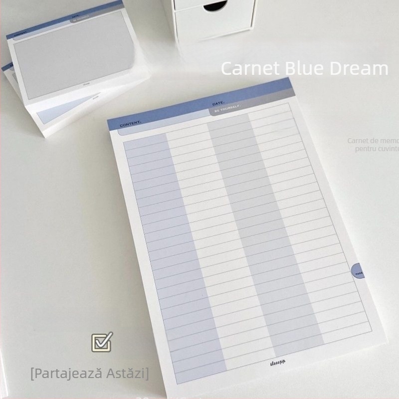 Blue Dream B5 Bloc de notițe ruptibile pentru elevi — Memorie de vocabular, Design simplu monocrom (Nu se poate lipi; Formă: Desen animat; Licență IP: Nu)