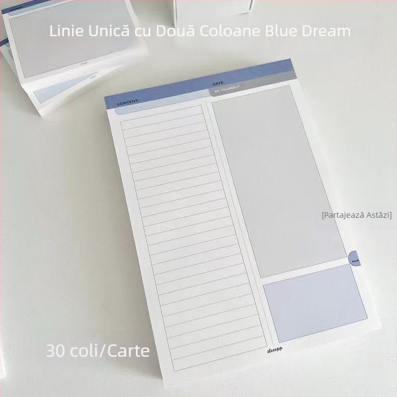 Blue Dream B5 Bloc de notițe ruptibile pentru elevi — Memorie de vocabular, Design simplu monocrom (Nu se poate lipi; Formă: Desen animat; Licență IP: Nu)