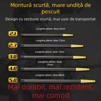 Prăjină telescopic din carbon pentru plasă de pescuit, ultra-ușoară, portabilă