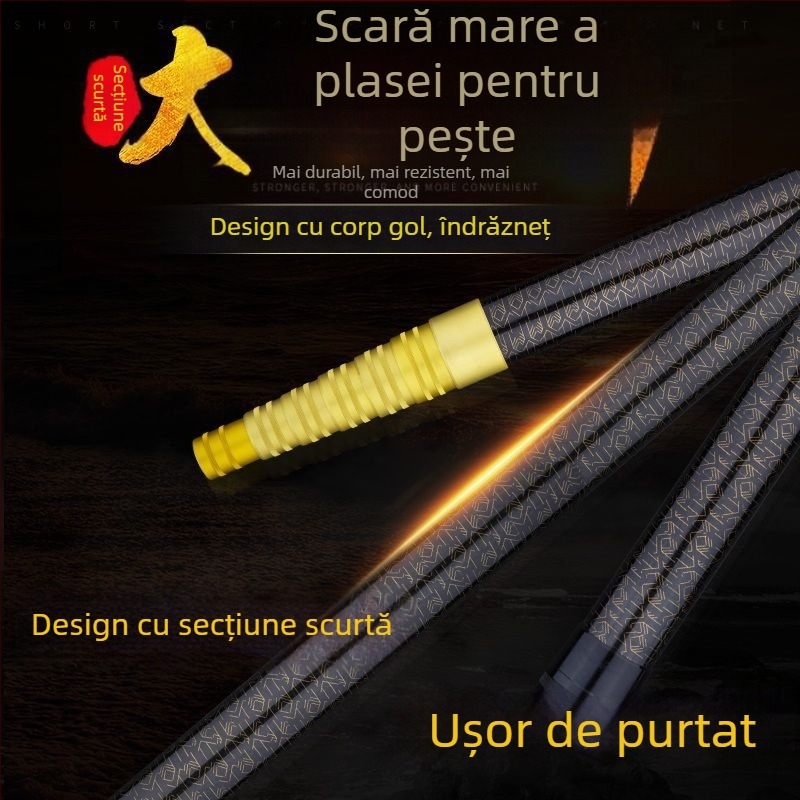 Prăjină telescopic din carbon pentru plasă de pescuit, ultra-ușoară, portabilă
