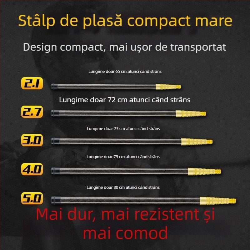Prăjină telescopic din carbon pentru plasă de pescuit, ultra-ușoară, portabilă