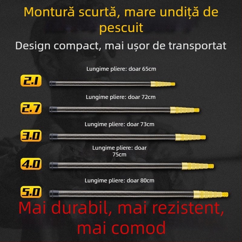 Prăjină telescopic din carbon pentru plasă de pescuit, ultra-ușoară, portabilă