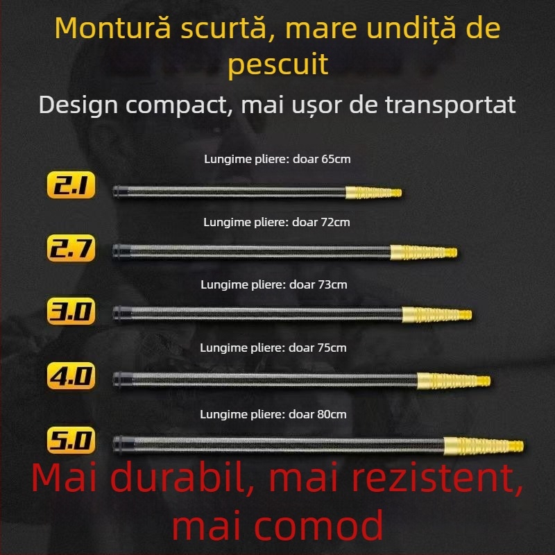 Prăjină telescopic din carbon pentru plasă de pescuit, ultra-ușoară, portabilă