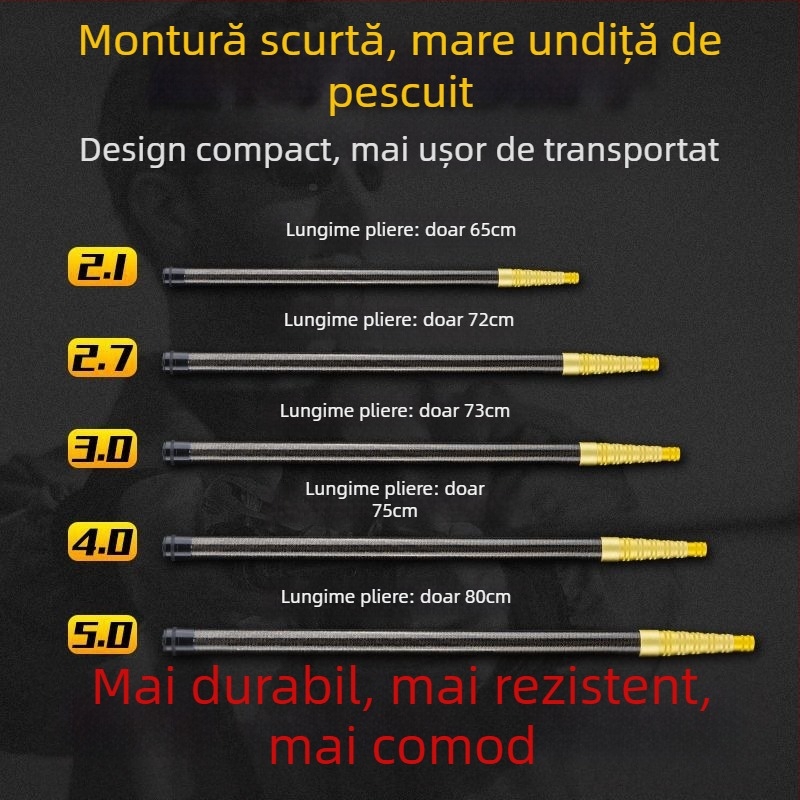 Prăjină telescopic din carbon pentru plasă de pescuit, ultra-ușoară, portabilă