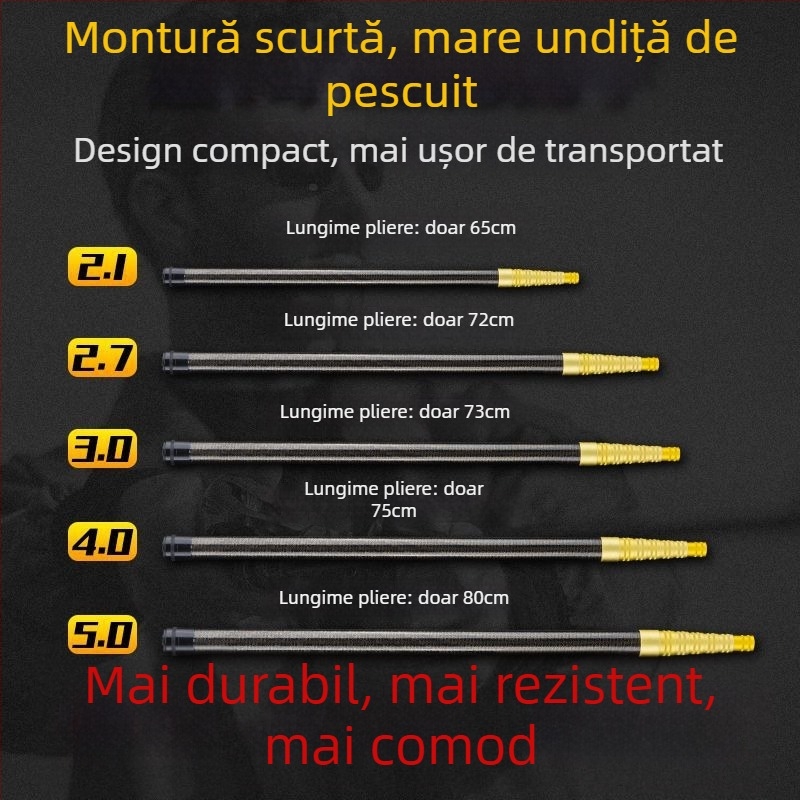 Prăjină telescopic din carbon pentru plasă de pescuit, ultra-ușoară, portabilă