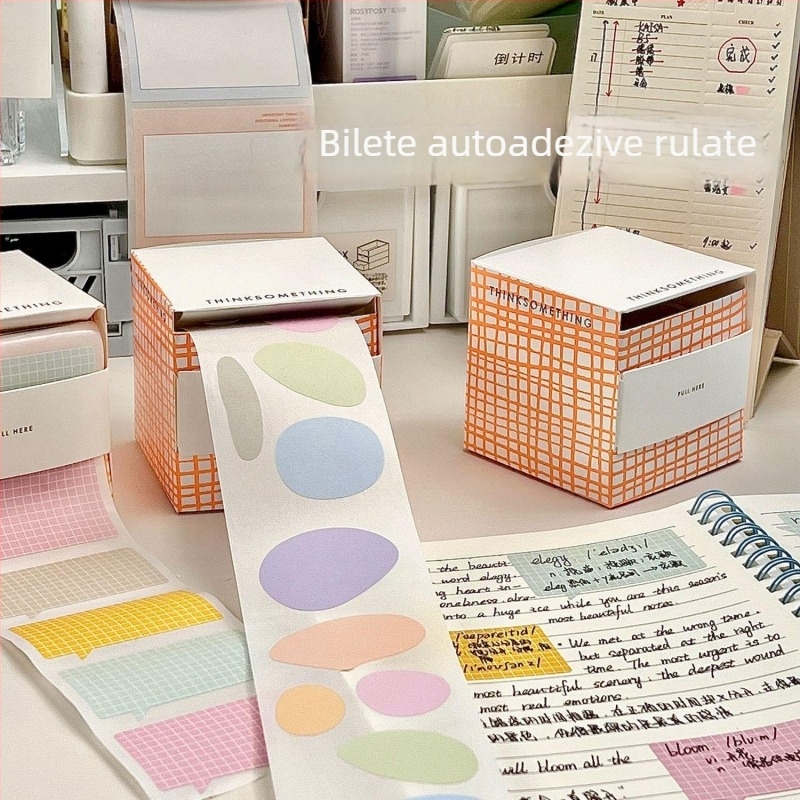 Set de notițe lipicioase într-o cutie de hârtie – note retractabile, adeziv puternic, linii orizontale