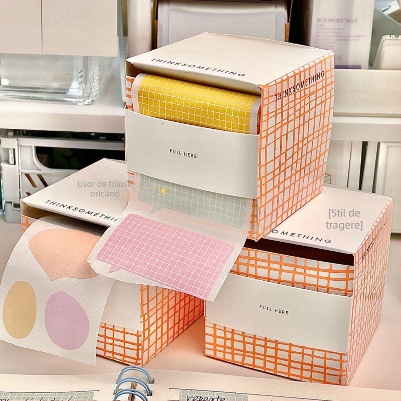 Set de notițe lipicioase într-o cutie de hârtie – note retractabile, adeziv puternic, linii orizontale