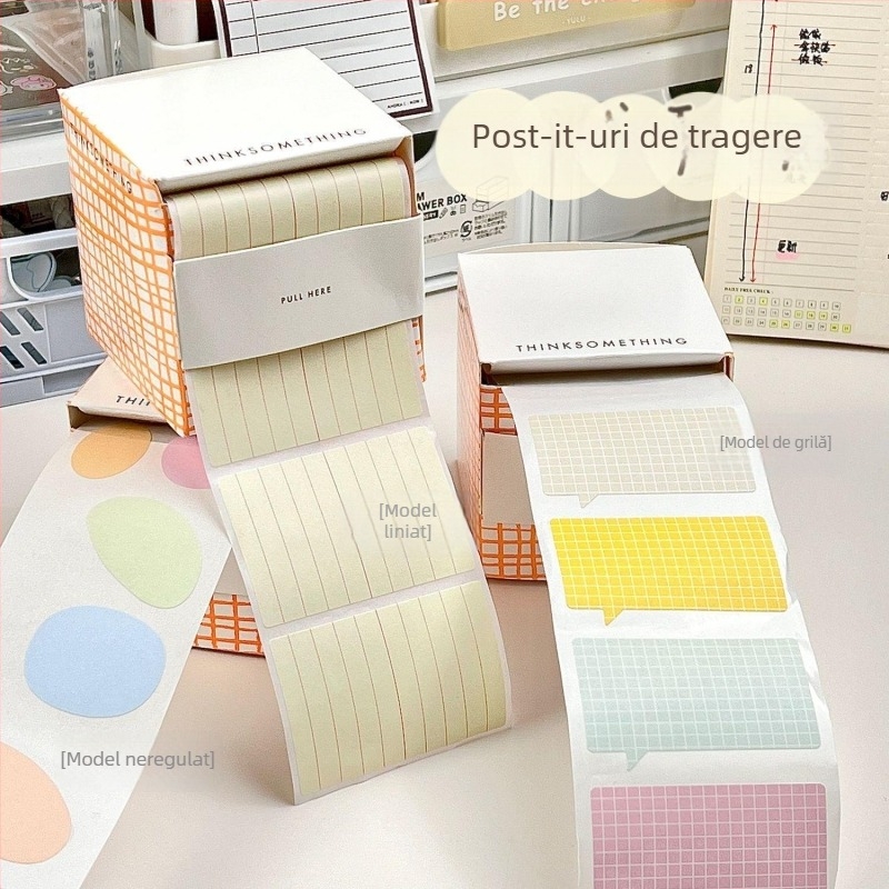 Set de notițe lipicioase într-o cutie de hârtie – note retractabile, adeziv puternic, linii orizontale